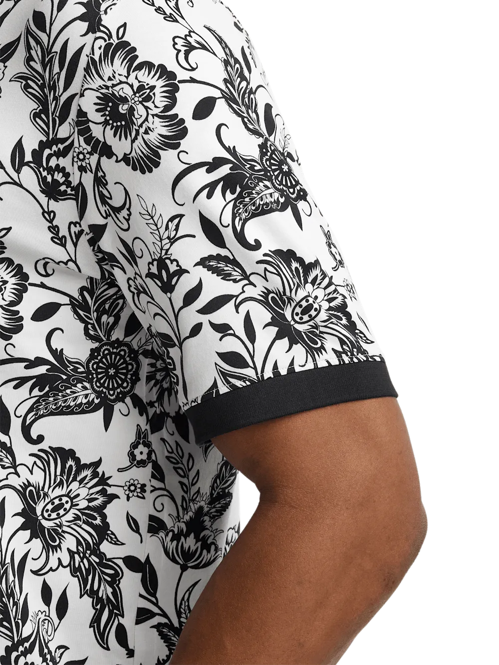 Cotton Blend Three Button Polo - Black/white