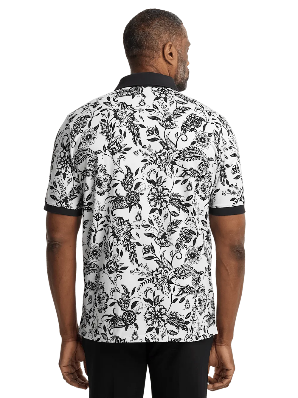 Cotton Blend Three Button Polo - Black/white