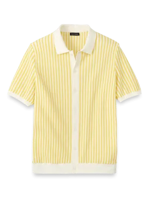 Cotton Button Front Polo - Yellow