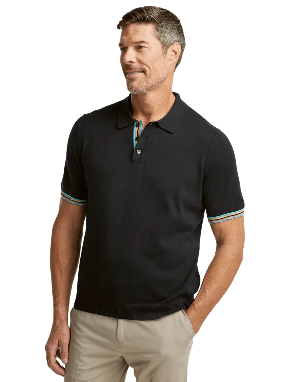 Cotton Three Button Polo - Black