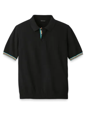 Cotton Three Button Polo - Black