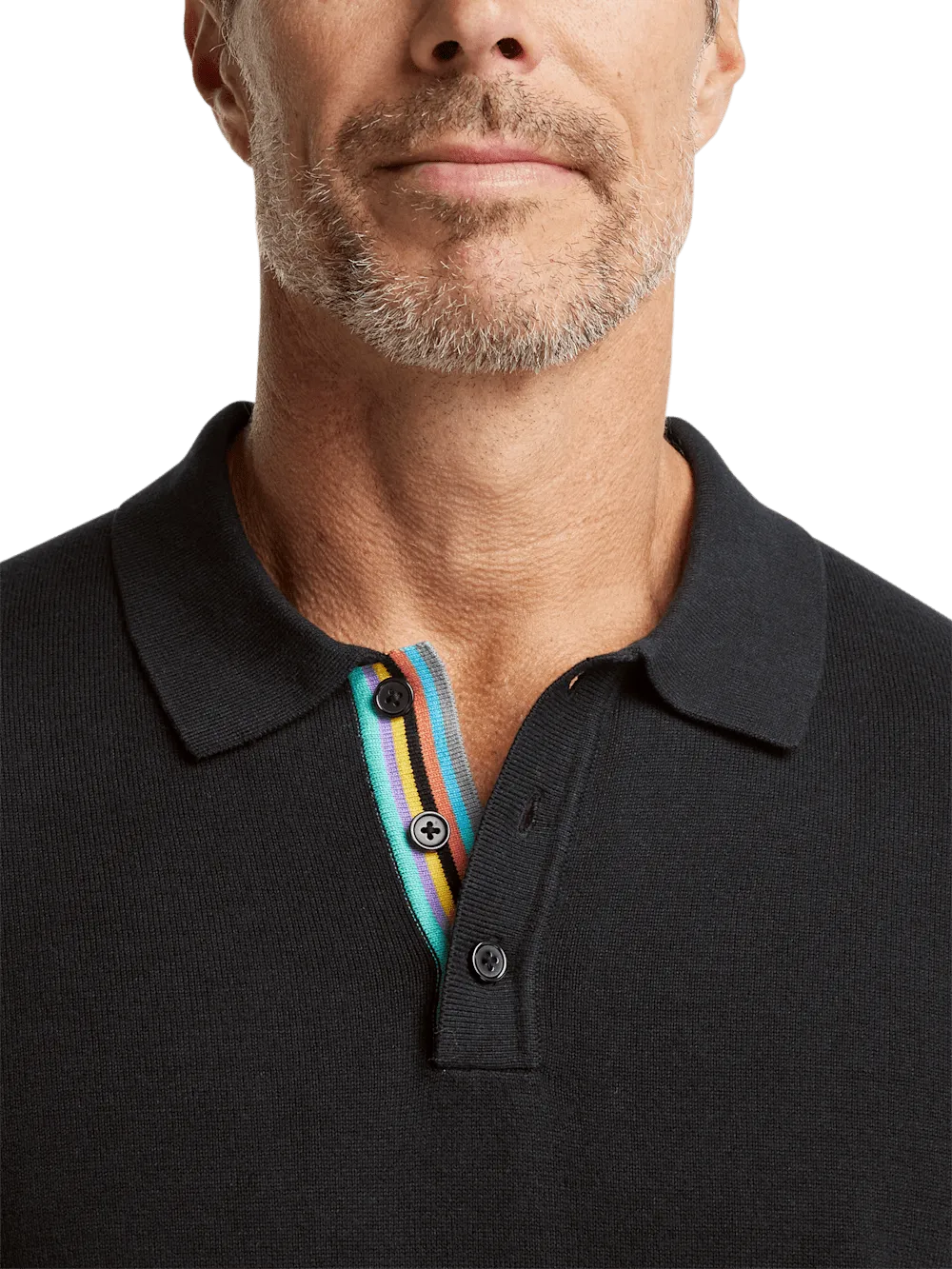Cotton Three Button Polo - Black