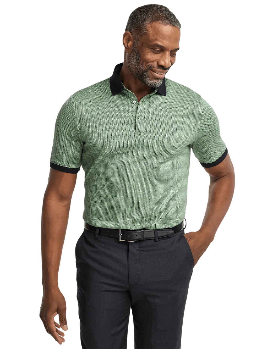 Cotton Three Button Polo - Green Multi