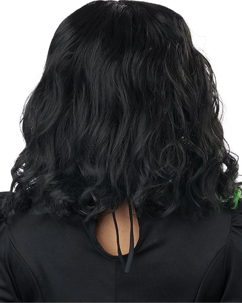 Cute N Crafty Short Black and Green Wig
