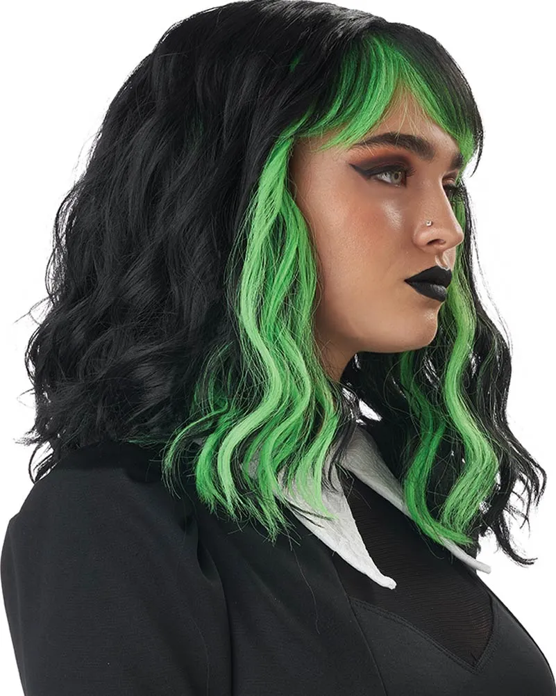 Cute N Crafty Short Black and Green Wig