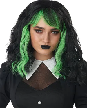 Cute N Crafty Short Black and Green Wig