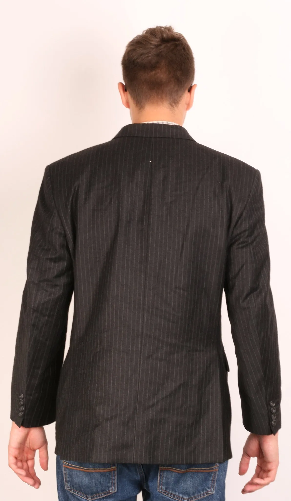 Daks Jermyn Street Mens 42 S Blazer Jacket Wool Striped Black