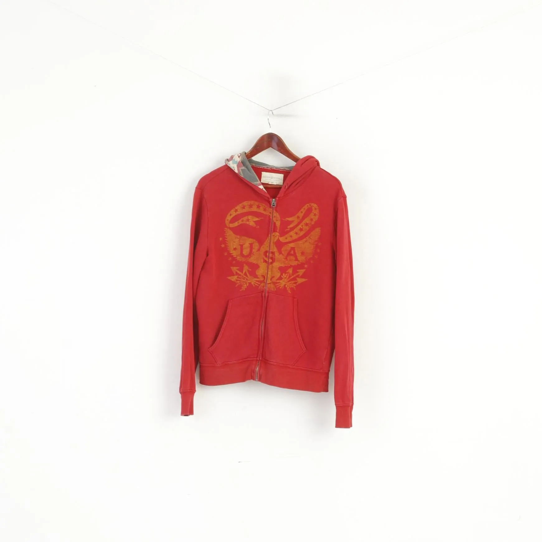 Denim & Supply Ralph Lauren Men M Sweatshirt Burgundy Cotton Aztec Hood USA Top