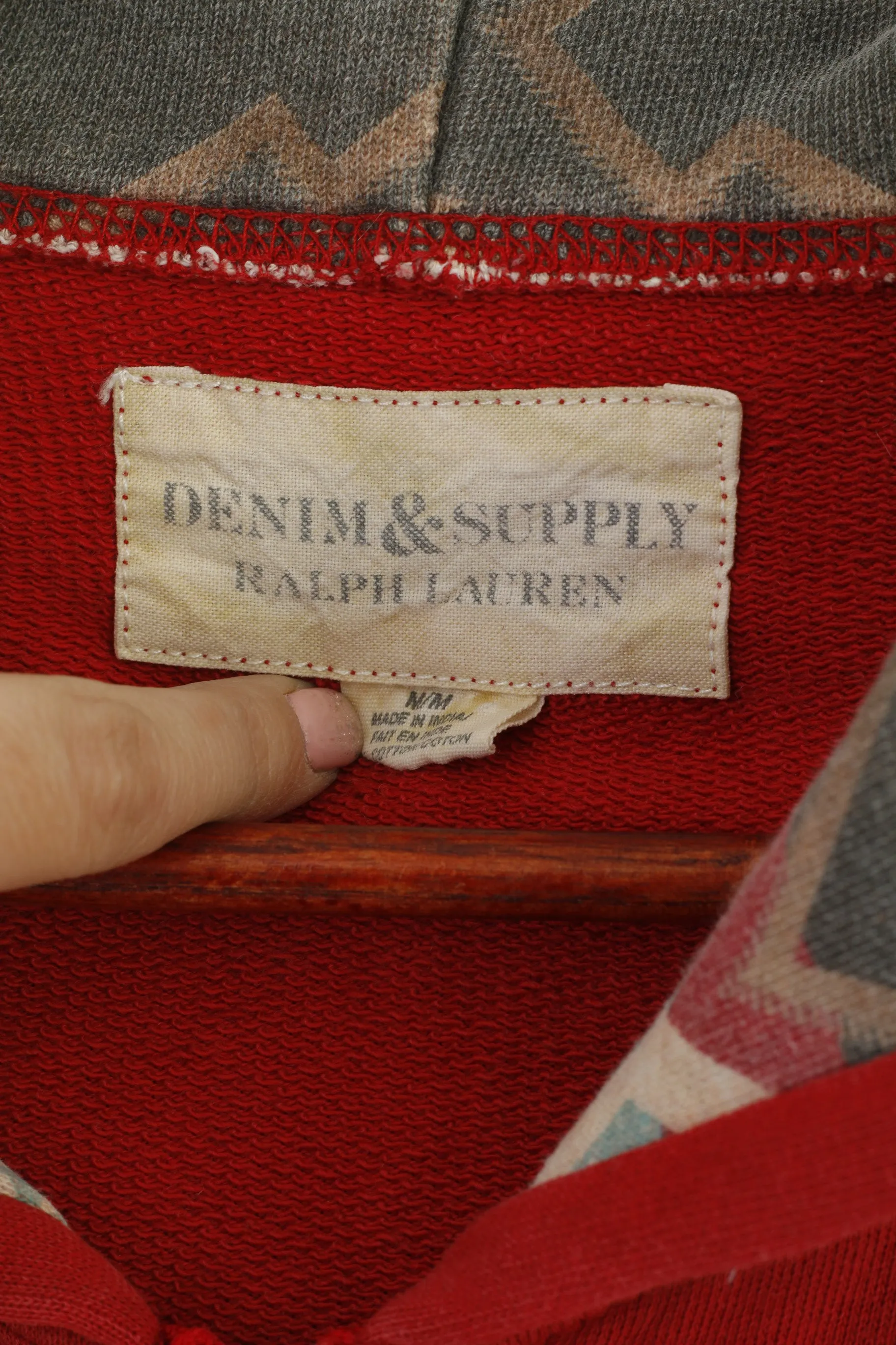 Denim & Supply Ralph Lauren Men M Sweatshirt Burgundy Cotton Aztec Hood USA Top
