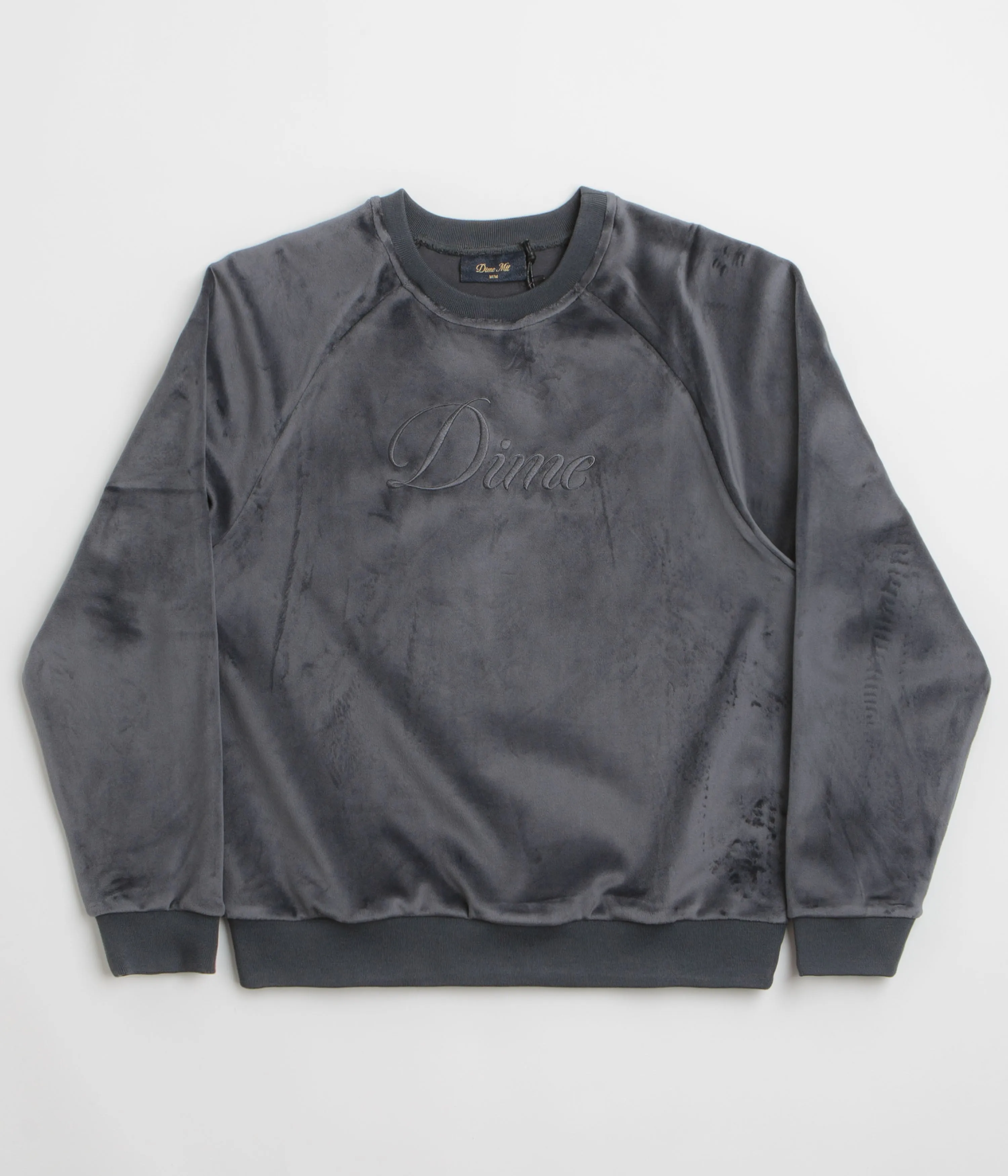 Dime Cursive Velvet Crewneck Sweatshirt - Smoke