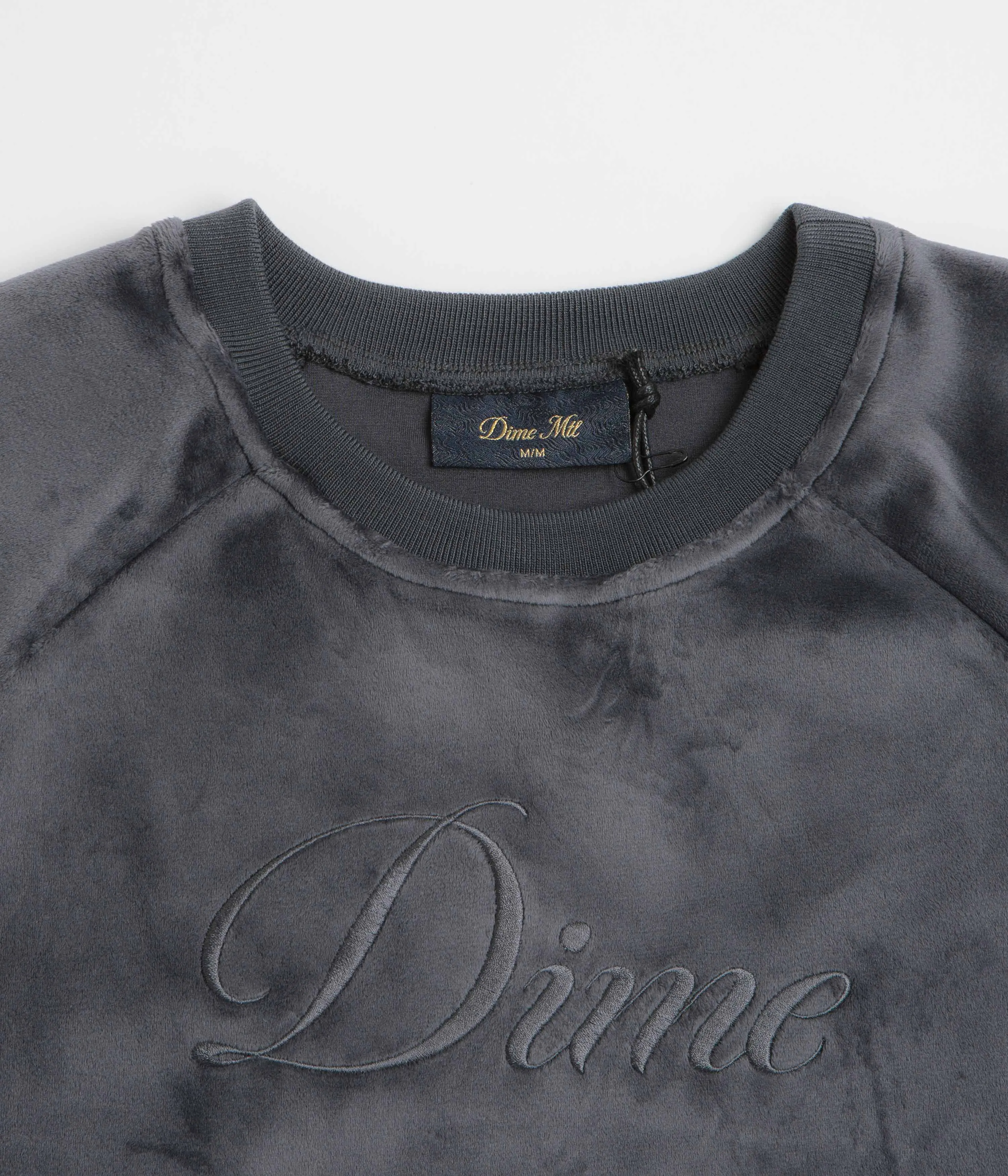 Dime Cursive Velvet Crewneck Sweatshirt - Smoke