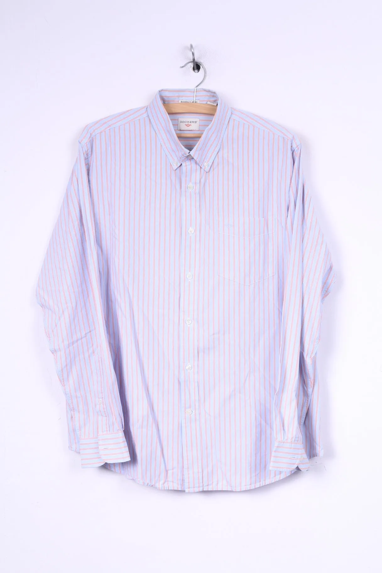Dockers Mens L Casual Shirt Long Sleeve Blue Striped Modern Classic