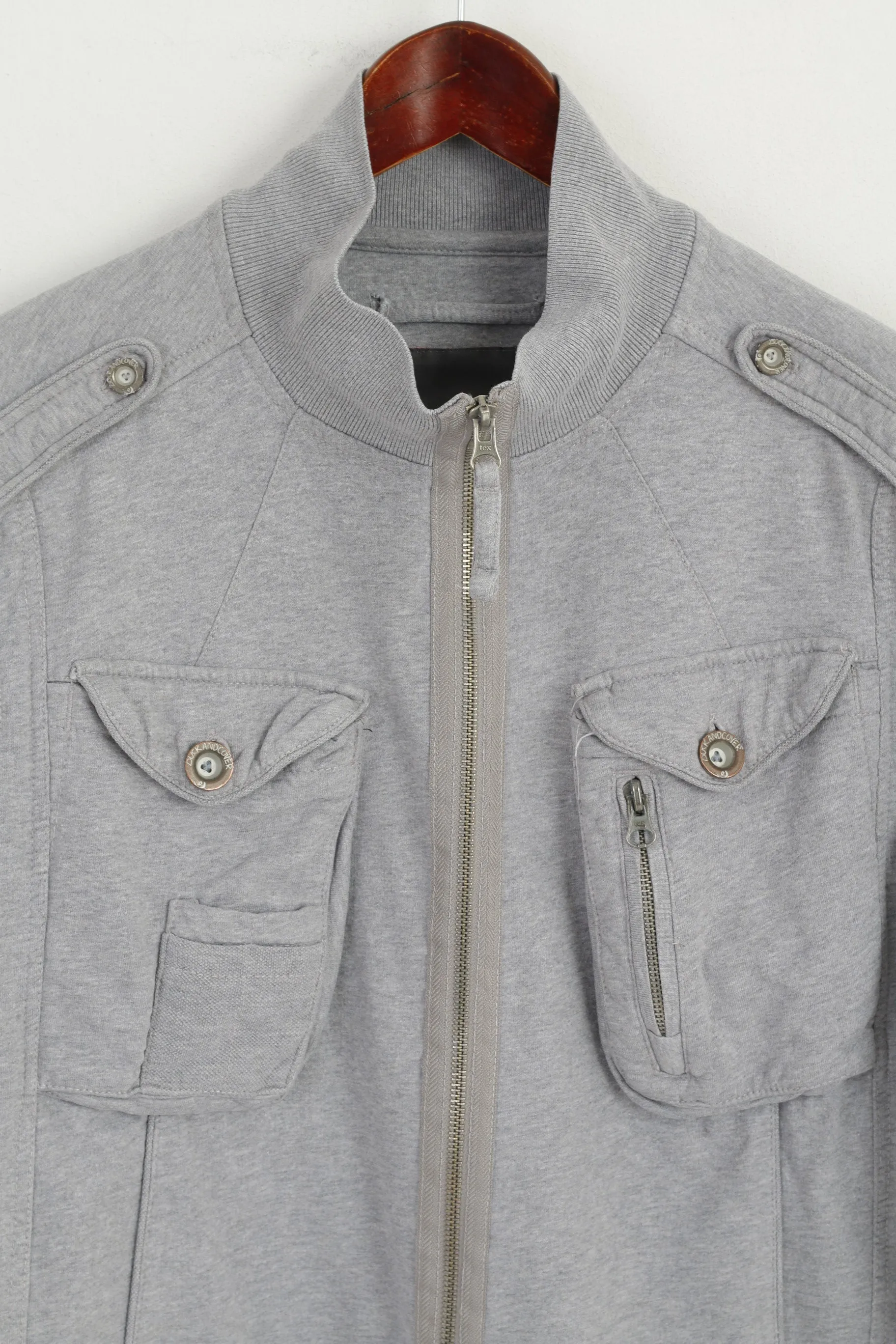 Duck and Cover Men XL (L) Sweatshirt Grey Cotton Noble Style Full Zipper Army Top