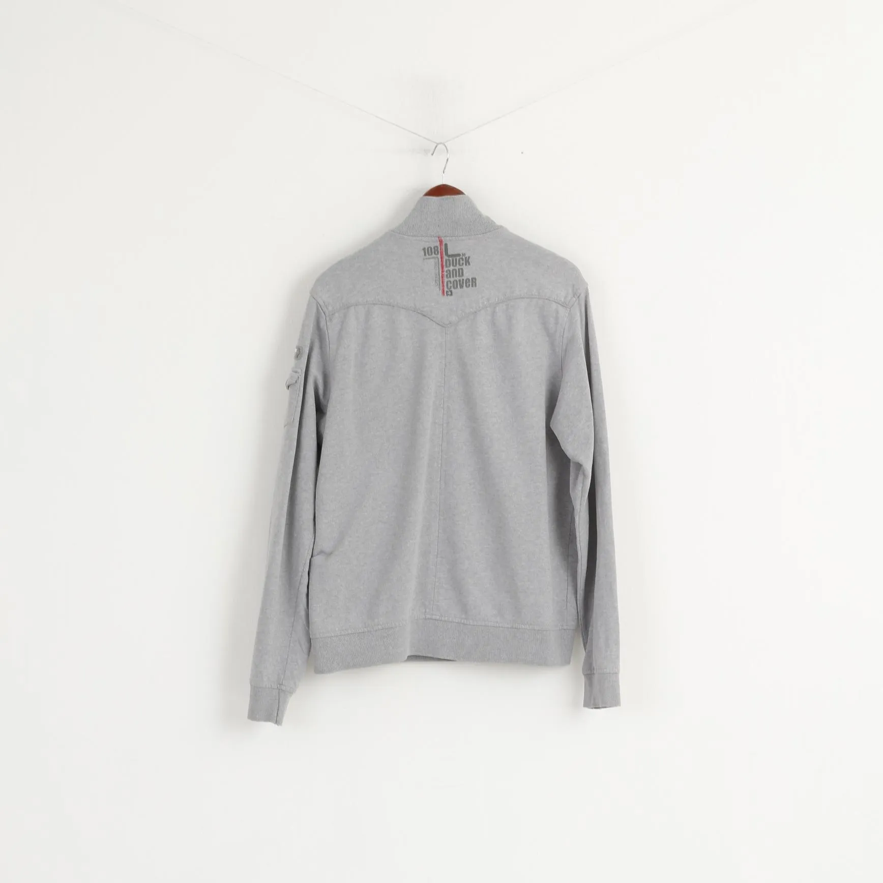 Duck and Cover Men XL (L) Sweatshirt Grey Cotton Noble Style Full Zipper Army Top