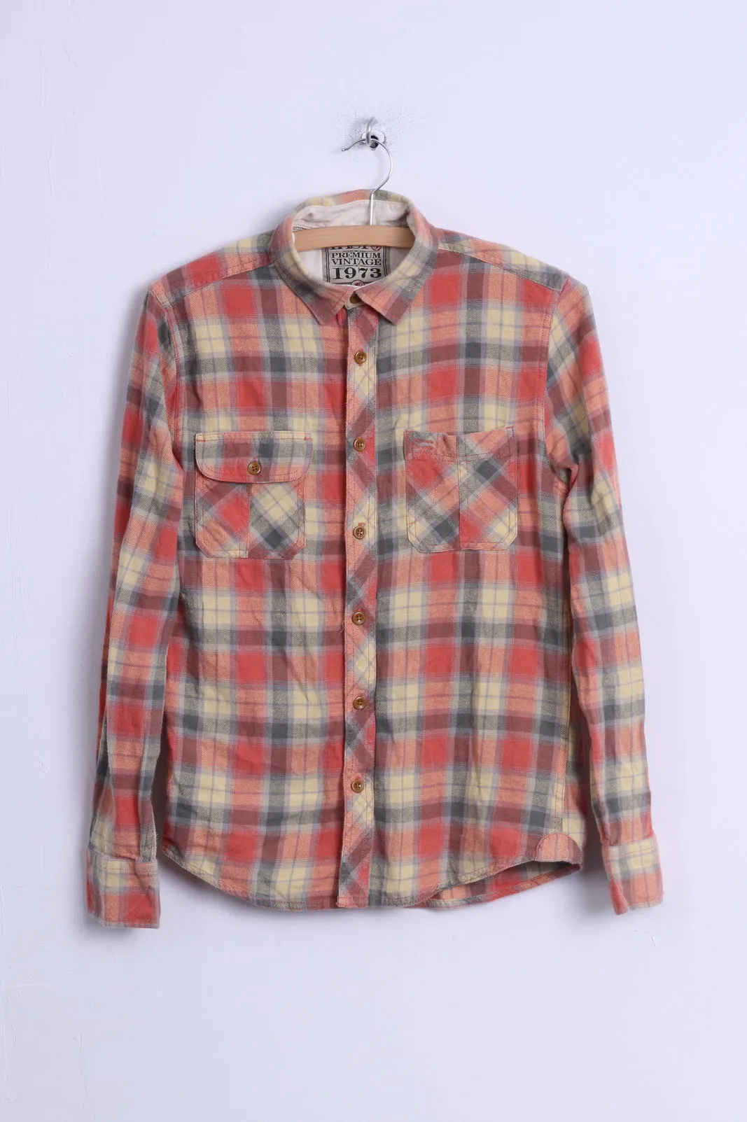 Easy Mens S Casual Shirt Yellow Multi Checkered Cotton Long Sleeve