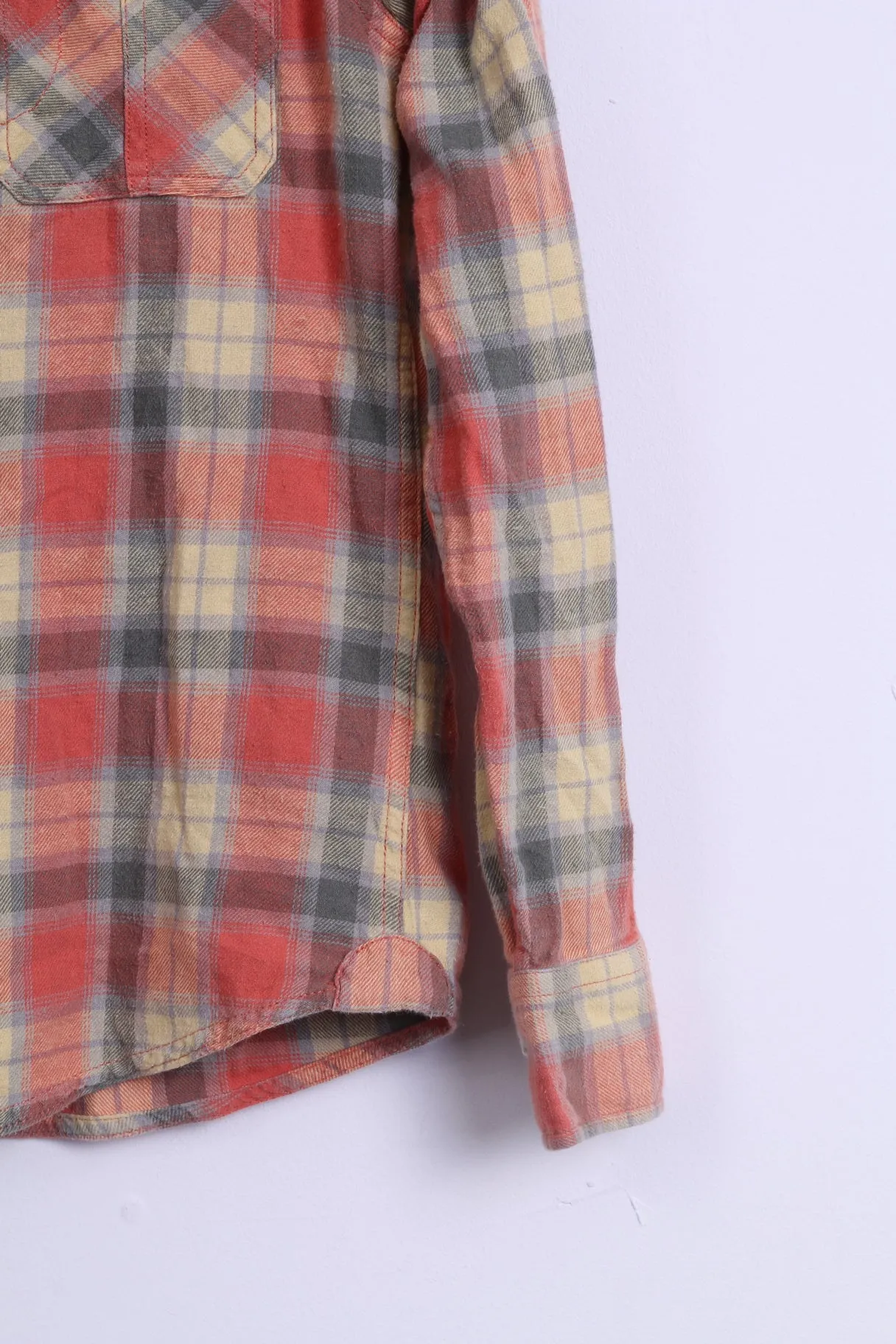 Easy Mens S Casual Shirt Yellow Multi Checkered Cotton Long Sleeve