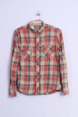 Easy Mens S Casual Shirt Yellow Multi Checkered Cotton Long Sleeve