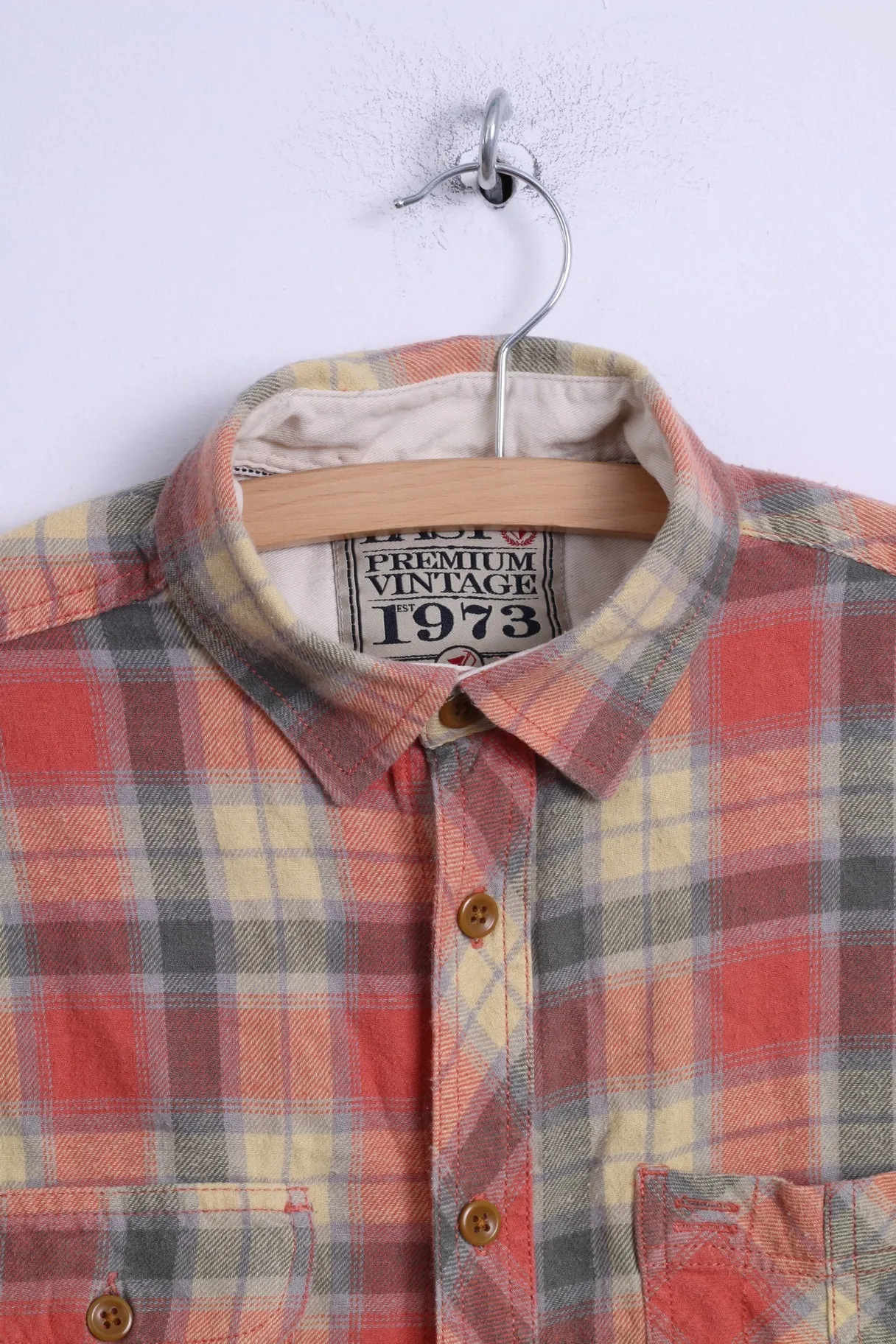 Easy Mens S Casual Shirt Yellow Multi Checkered Cotton Long Sleeve