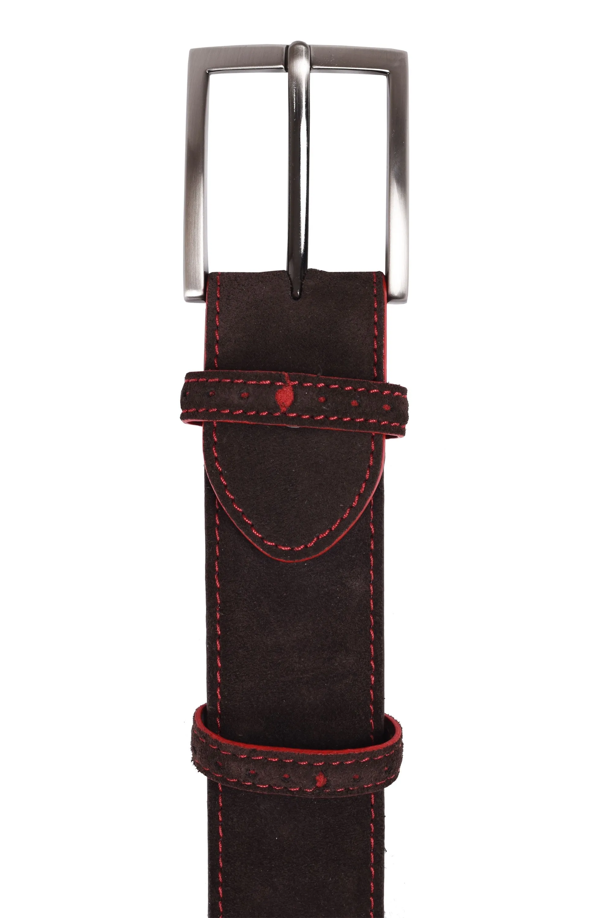 Elliot Rhodes Suede Tip Detail Belt Choc/Red