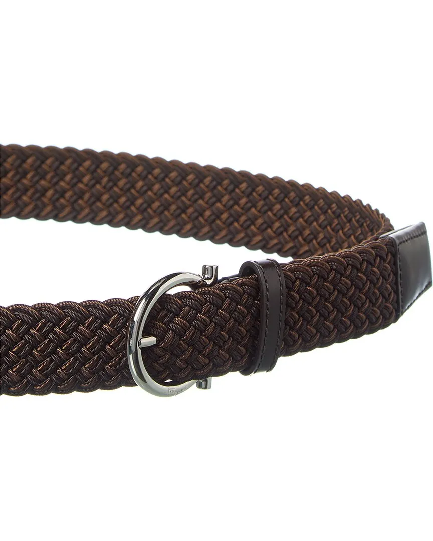 Ferragamo Gancini Woven & Leather Belt