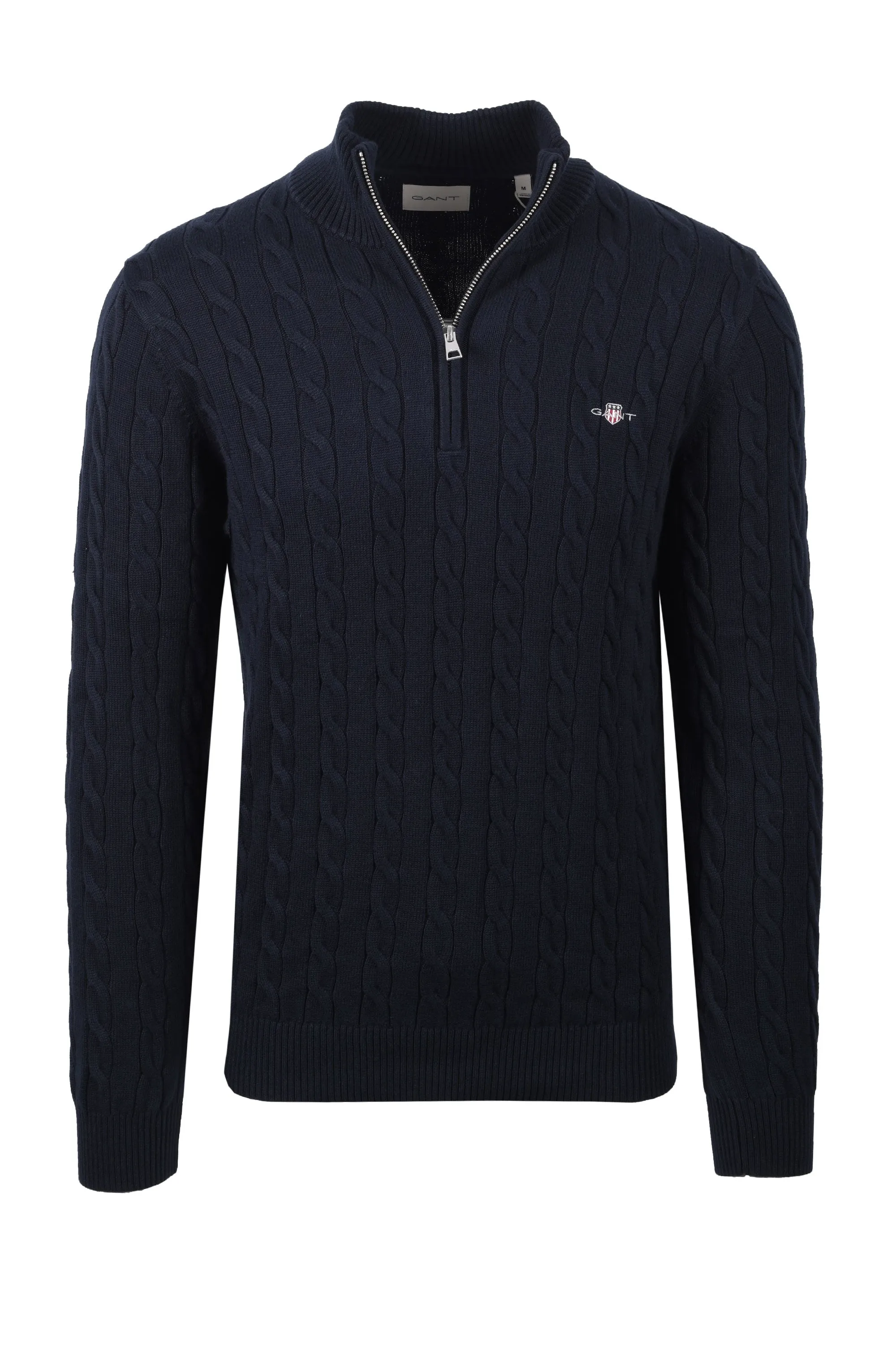 Gant Cotton Cable Half Zip Knitwear Evening Blue