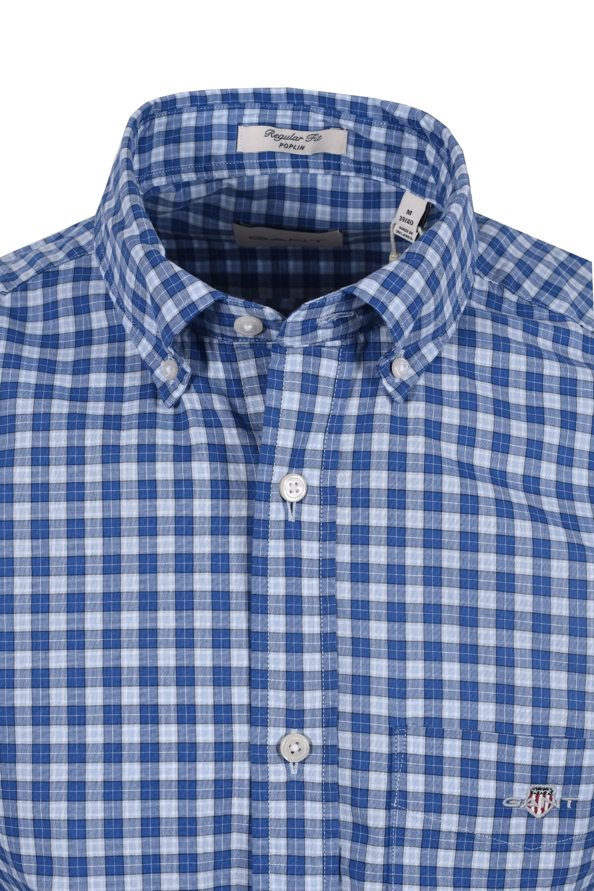 Gant Reg Classic Poplin Check Short Sleeved Shirt Rich Blue