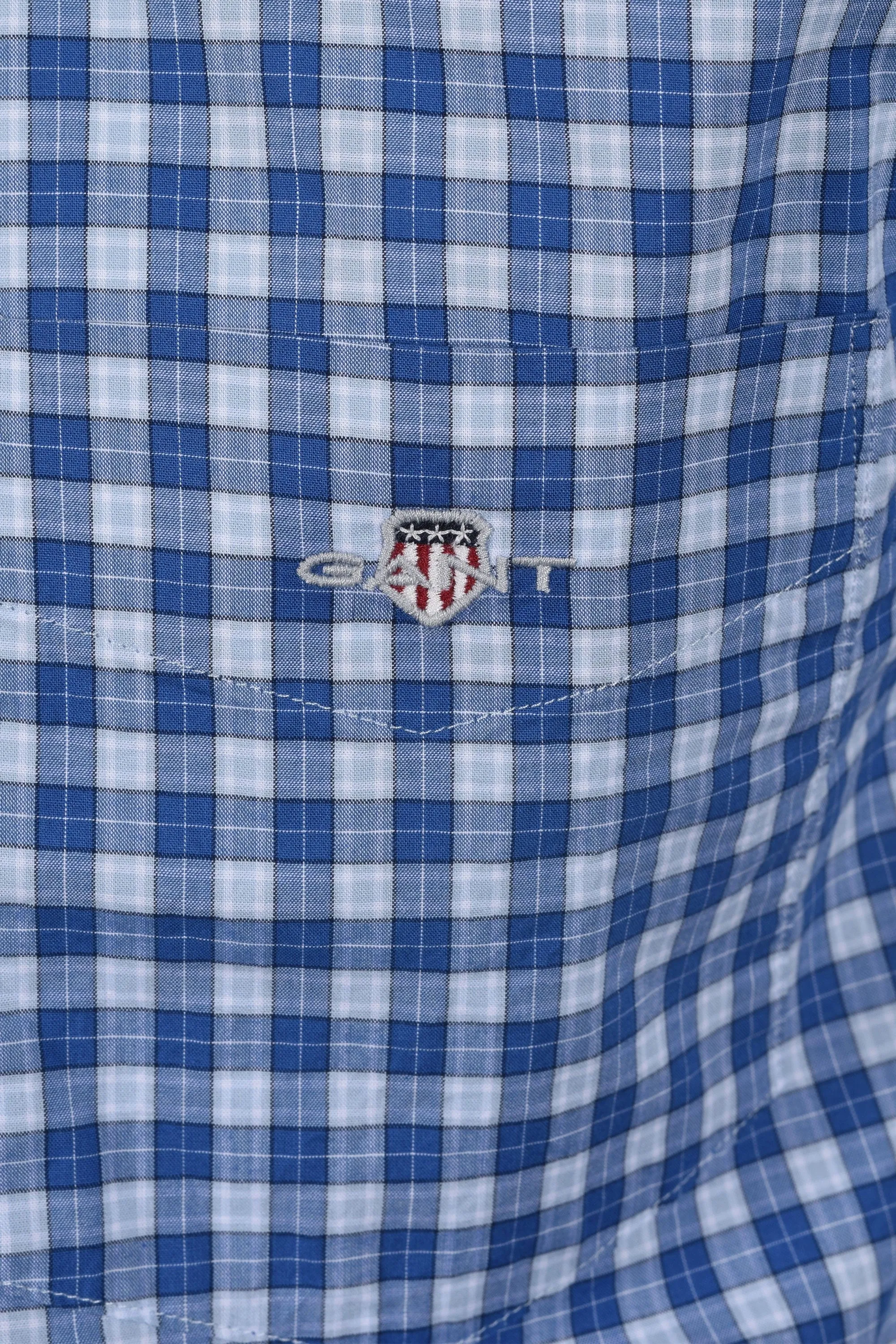 Gant Reg Classic Poplin Check Short Sleeved Shirt Rich Blue