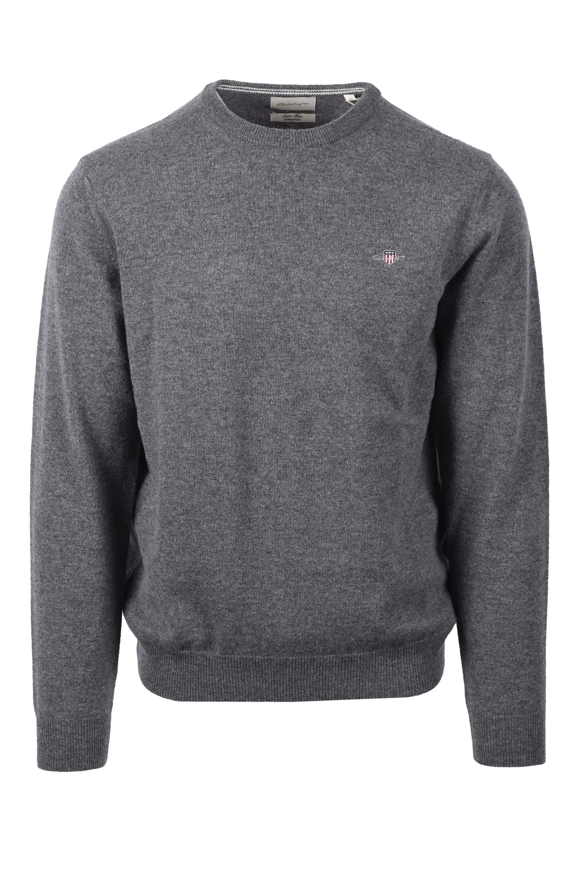 Gant Superfine Lambswool Crew Neck Knitwear Charcoal Melange