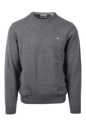 Gant Superfine Lambswool Crew Neck Knitwear Charcoal Melange