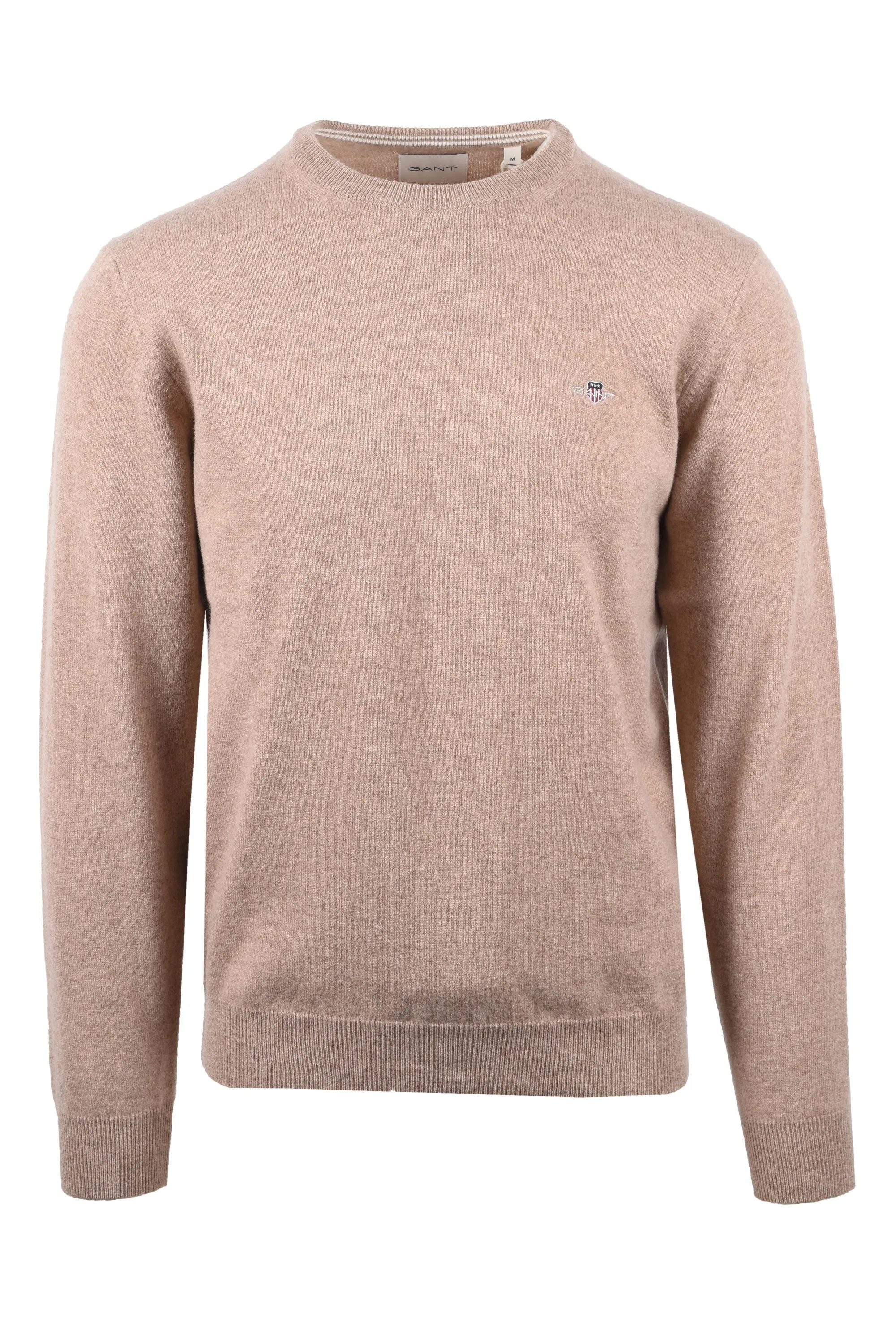 Gant Superfine Lambswool Crew Neck Knitwear Dark Sand Melange