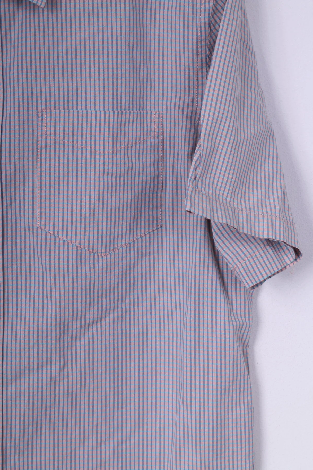 Gap Mens M Casual Shirt Short Sleeve Classic Fit Mini Check Tibtan Rose Summer Top