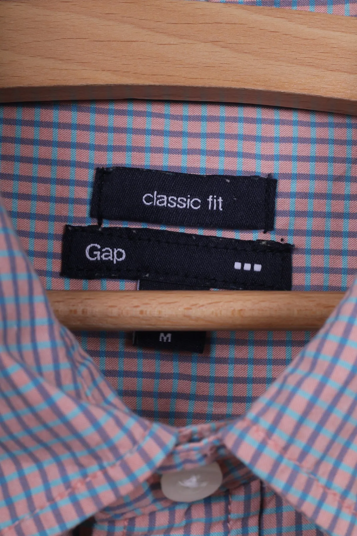 Gap Mens M Casual Shirt Short Sleeve Classic Fit Mini Check Tibtan Rose Summer Top