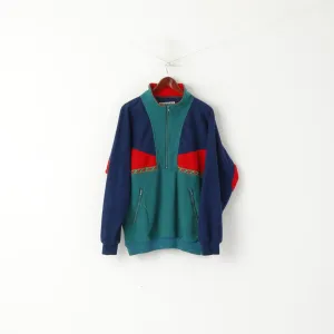 Giovani Men L Fleece Top Navy Vintage Pullover Zip Neck Pockets Oldschool Sweatshirt