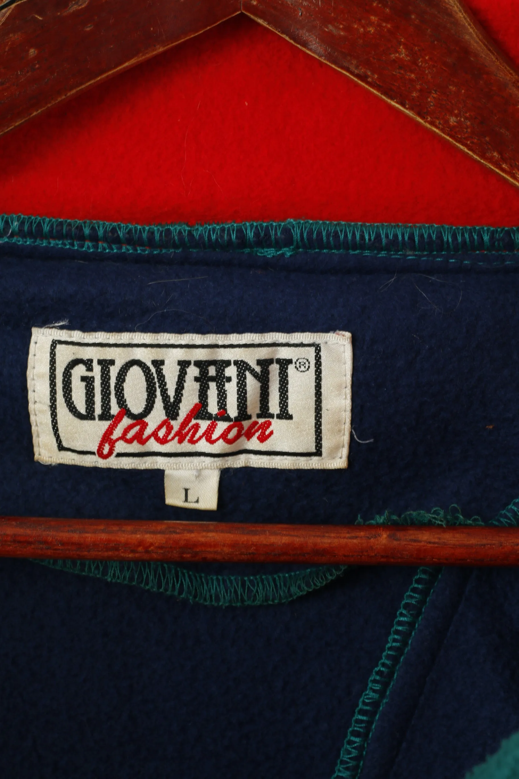 Giovani Men L Fleece Top Navy Vintage Pullover Zip Neck Pockets Oldschool Sweatshirt