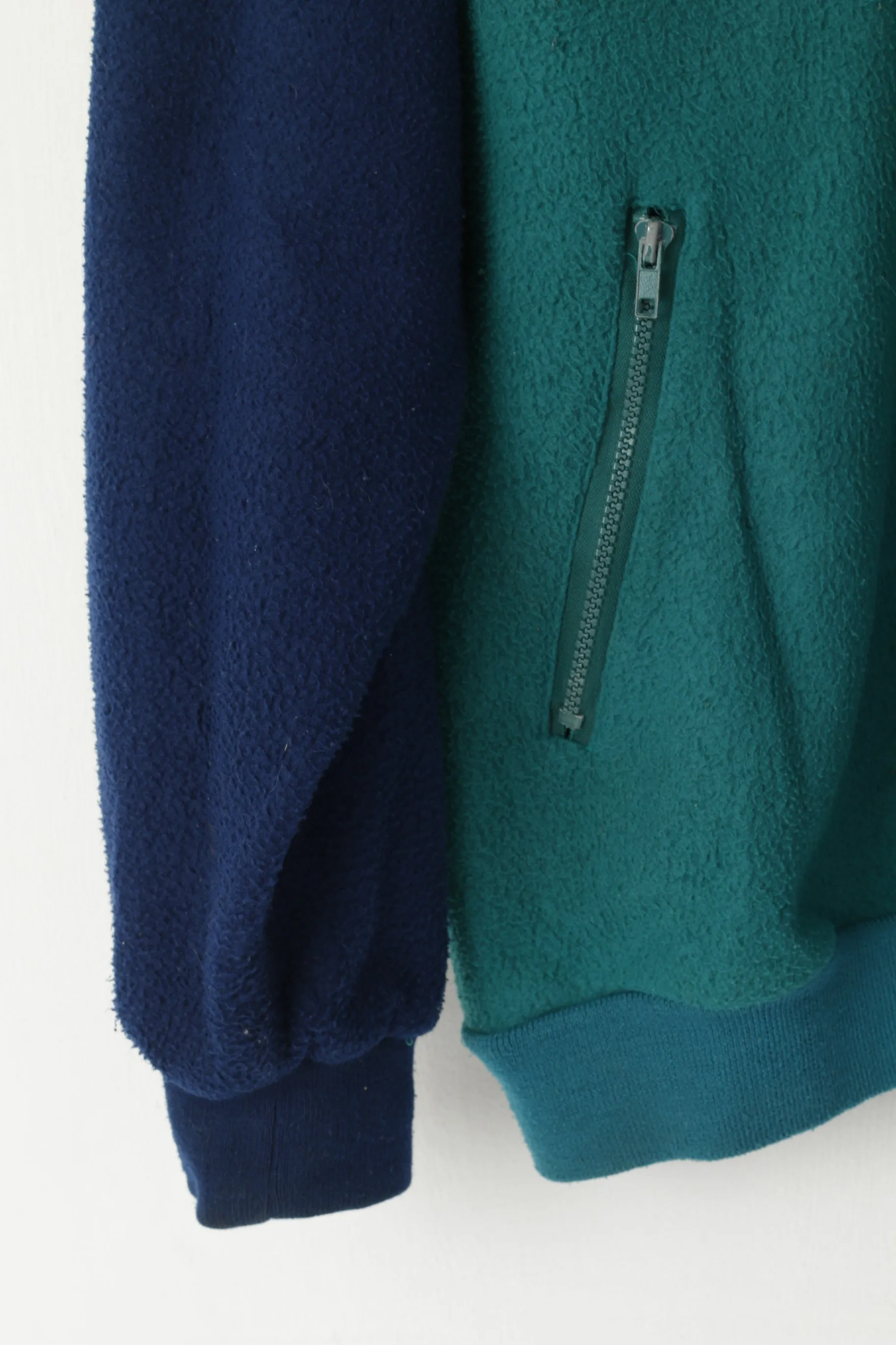 Giovani Men L Fleece Top Navy Vintage Pullover Zip Neck Pockets Oldschool Sweatshirt