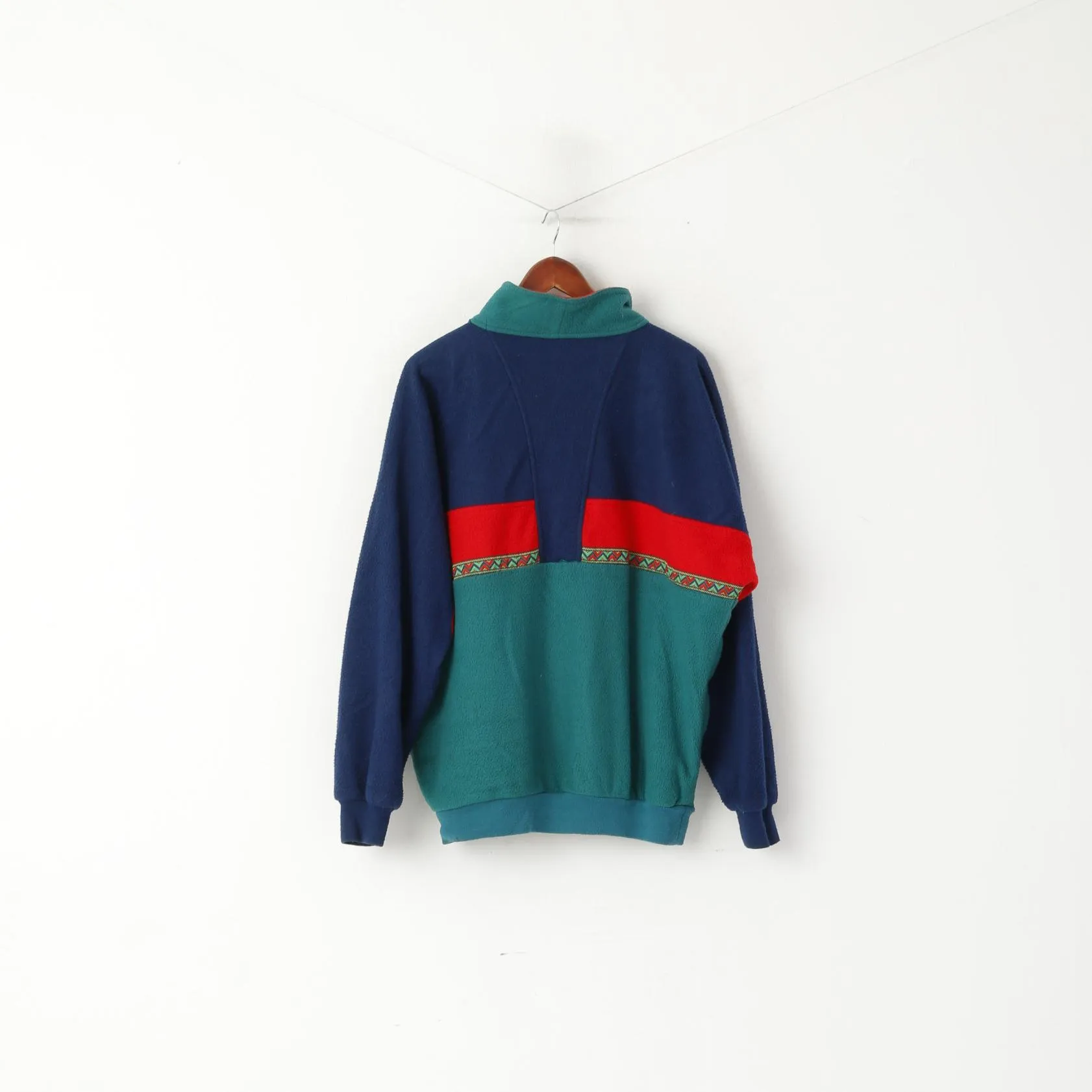Giovani Men L Fleece Top Navy Vintage Pullover Zip Neck Pockets Oldschool Sweatshirt