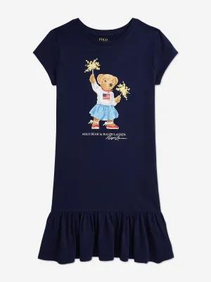 Girls Sparkler Polo Bear Jersey Dress in Navy