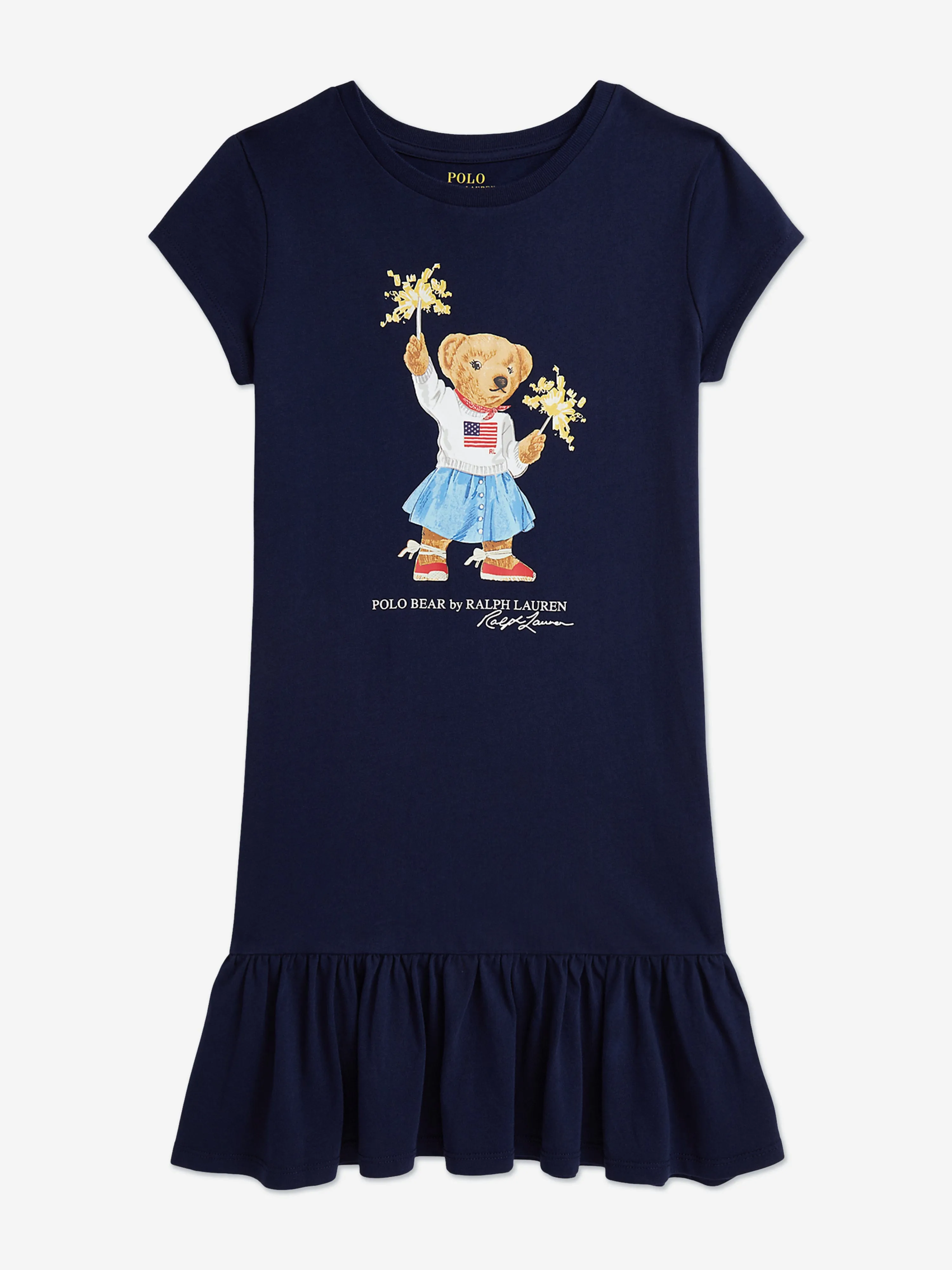 Girls Sparkler Polo Bear Jersey Dress in Navy