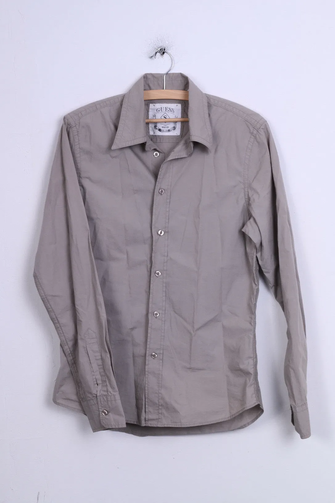 GUESS Mens S Casual Shirt Grey Cotton Long Sleeve Standard Collar