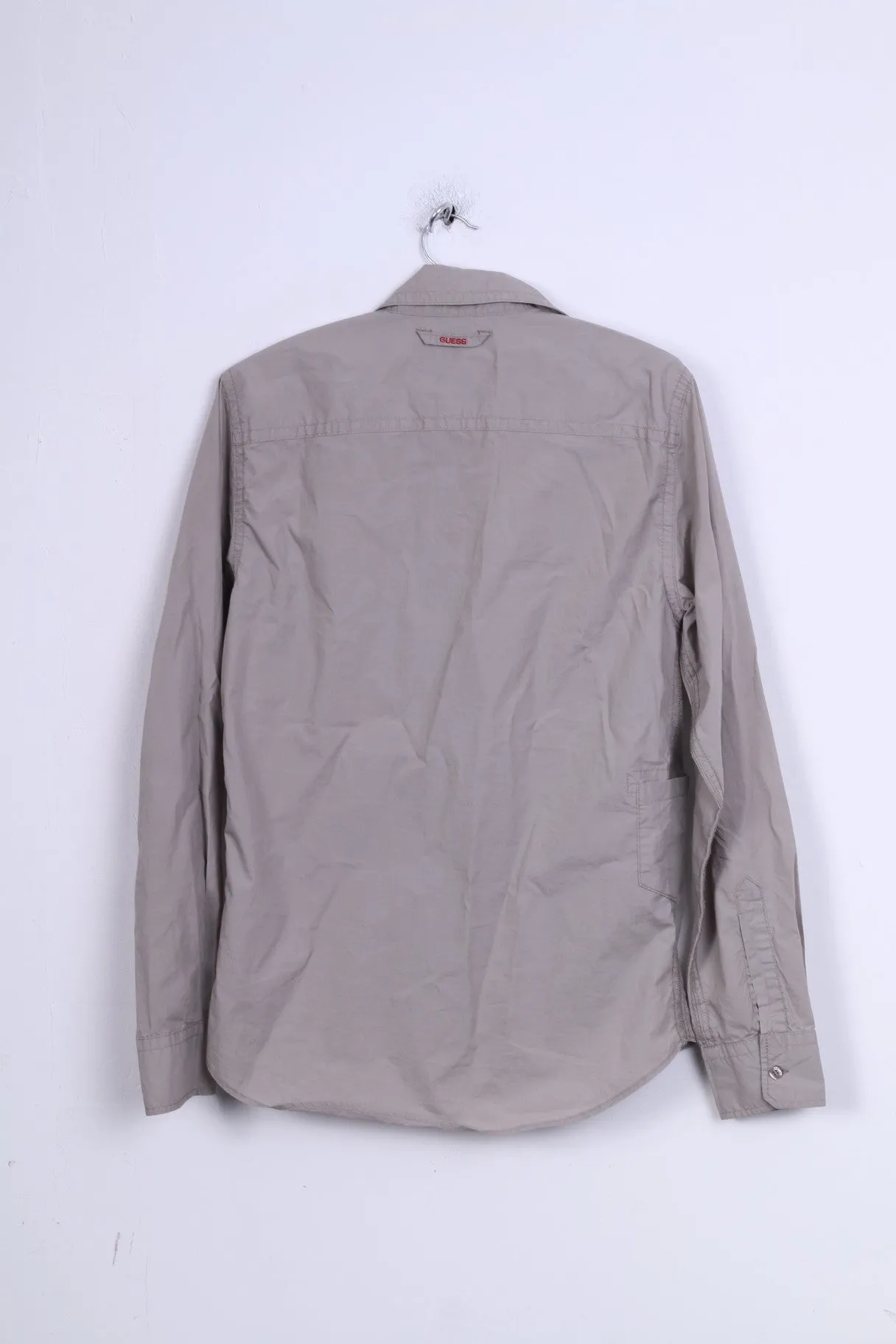 GUESS Mens S Casual Shirt Grey Cotton Long Sleeve Standard Collar