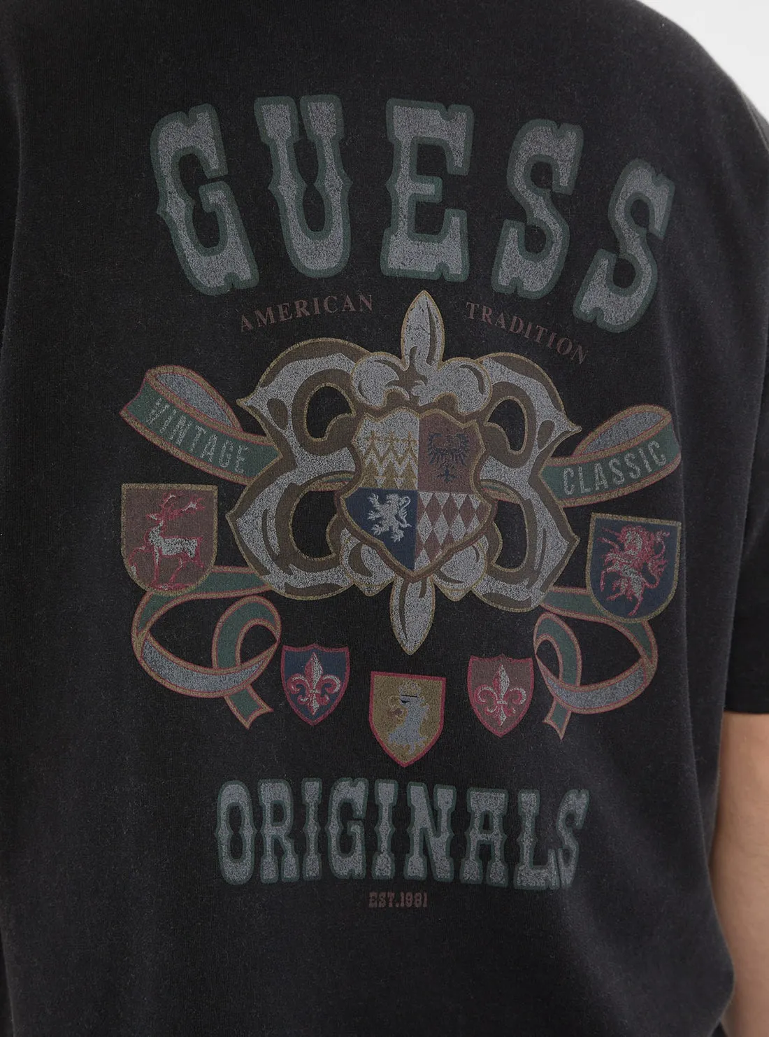 Guess Originals Black Varsity Graphic T-Shirt Guess