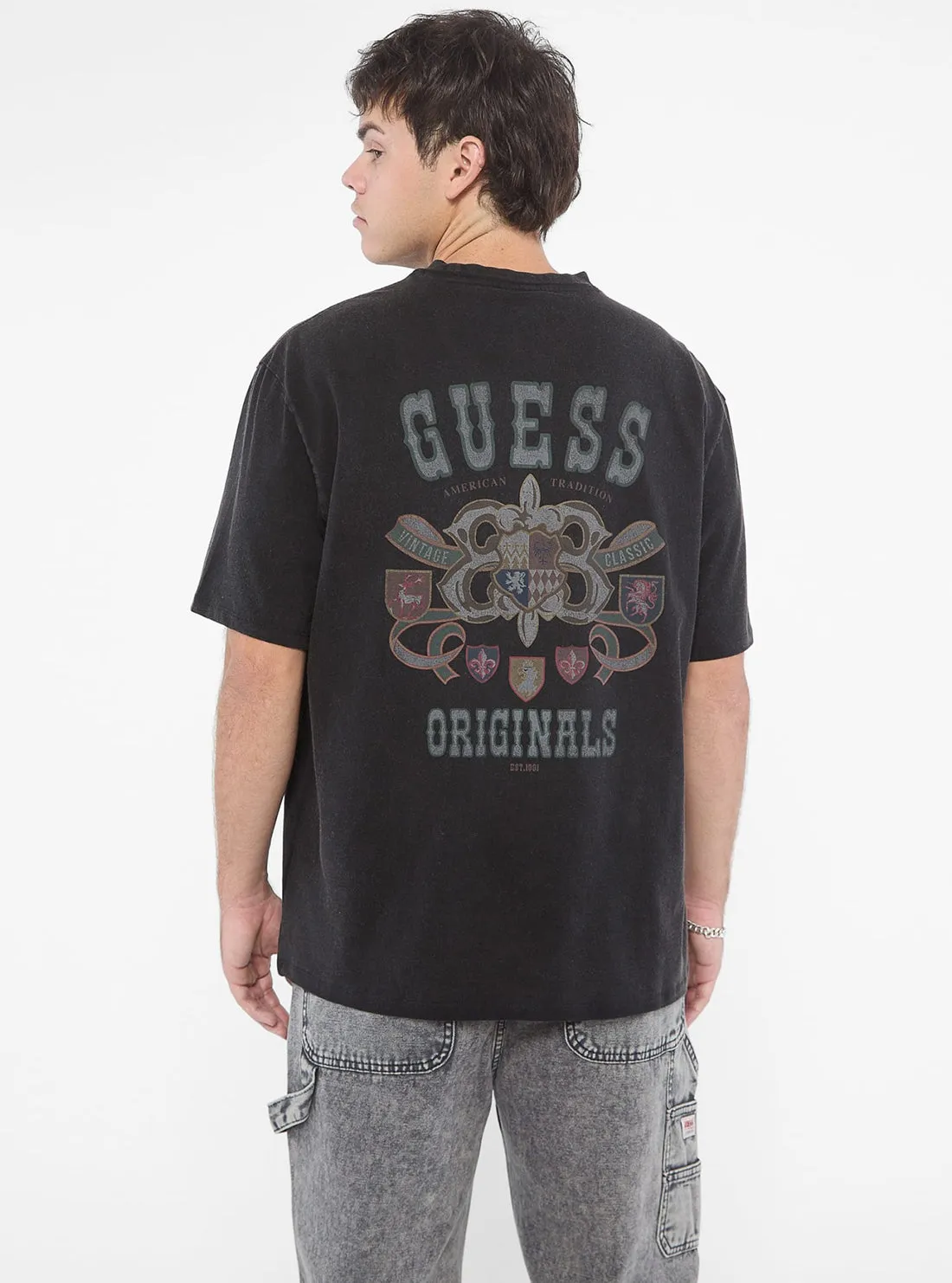 Guess Originals Black Varsity Graphic T-Shirt Guess
