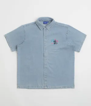Helas Bad Washed Denim Short Sleeve Shirt - Light Blue