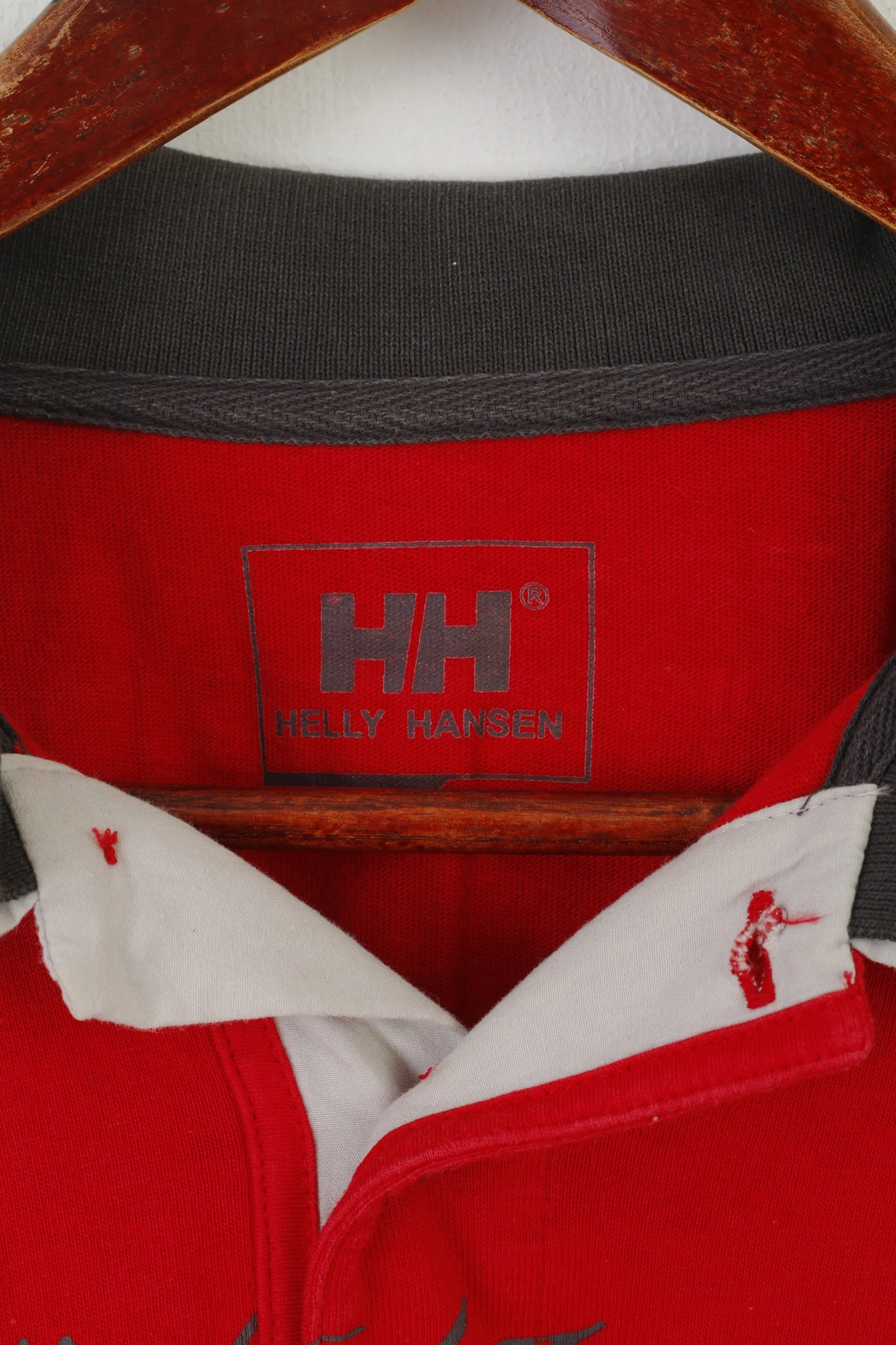 Helly Hansen Men L Polo Shirt Red Cotton Long Sleeved Vintage N-77 Top