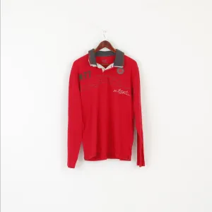 Helly Hansen Men L Polo Shirt Red Cotton Long Sleeved Vintage N-77 Top