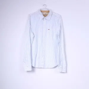 Hollister California Mens XL Casual Shirt Striped White Long Sleeve Cotton Top