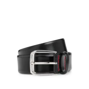 Italian-leather belt with branded buckle