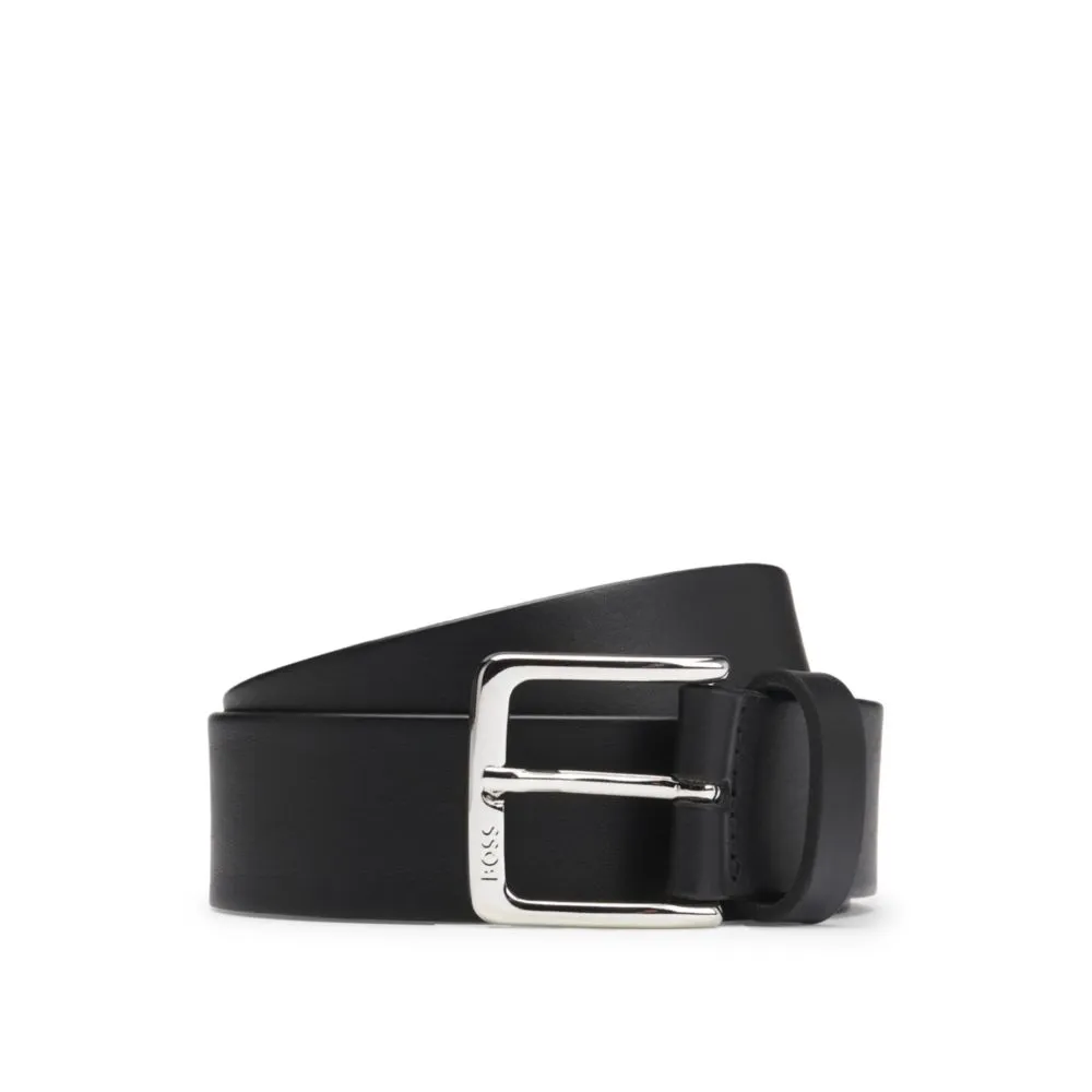 Italian-leather belt with silver-tone buckle