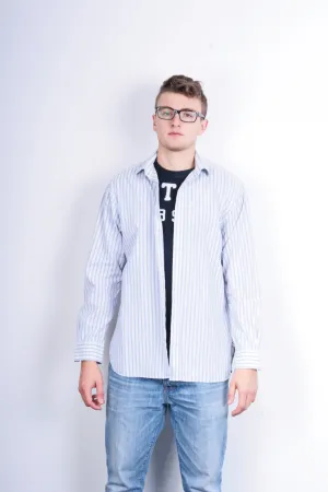 Jaeger London Mens 16.5 L XL Casual Shirt Striped White Cotton