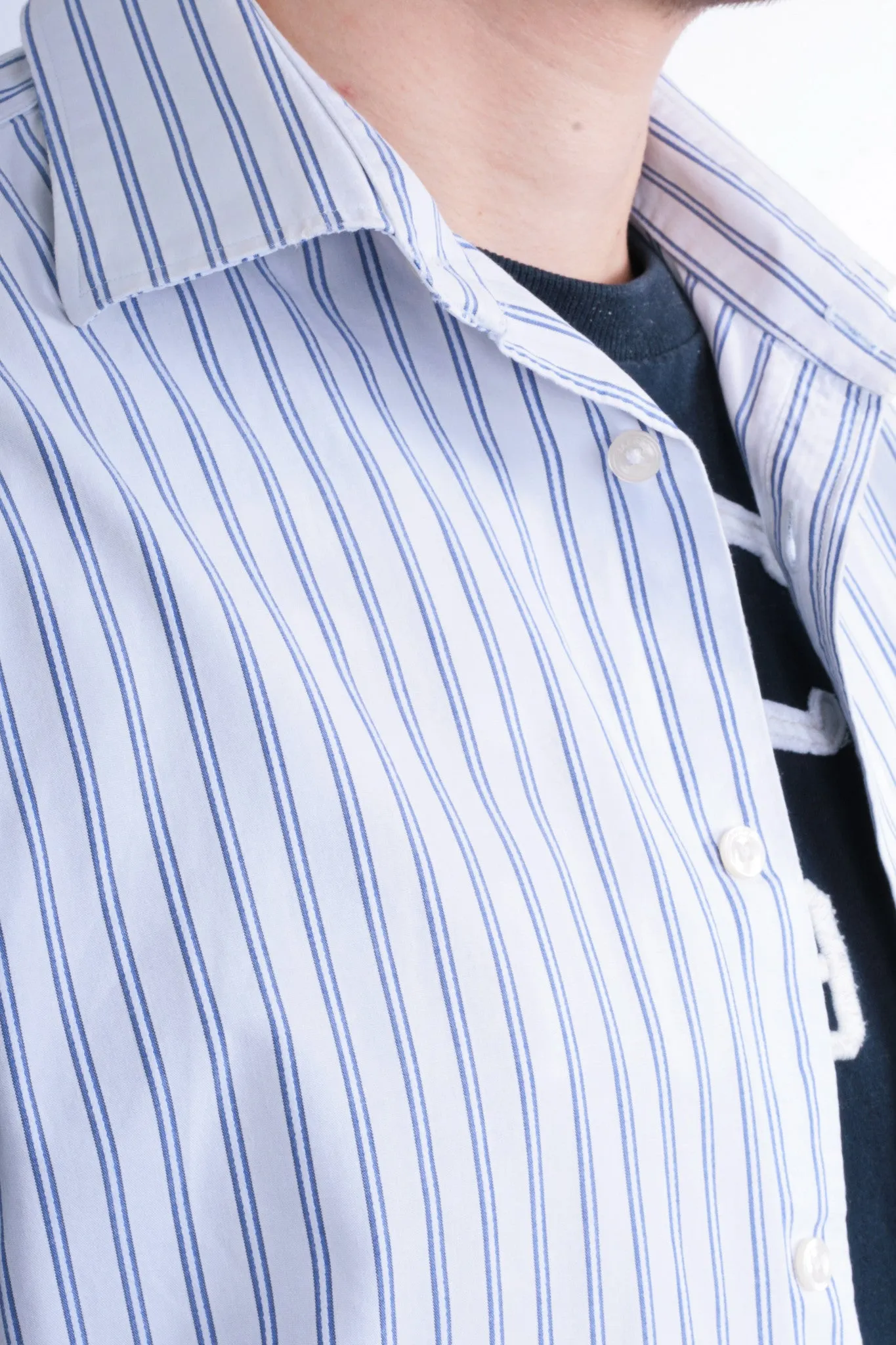 Jaeger London Mens 16.5 L XL Casual Shirt Striped White Cotton
